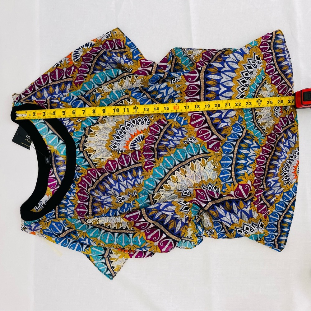 NICOLE MILLER dress blouse vibrant belted top Flowy boho sleeveless black XS - Picture 9 of 10